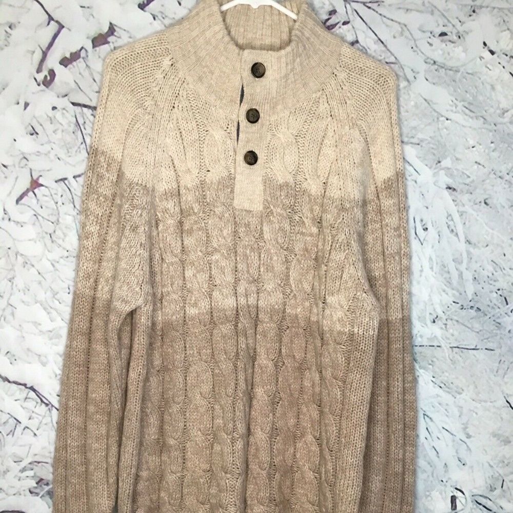 Weatherproof Men's Tricolor Cable Knit Long Sleeve Sweater Size XL